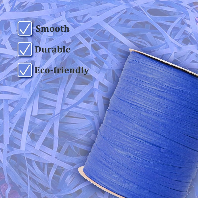 SEEBERY Raffia Ribbon for Crafts - Raffia Yarn Grass Twine for Gift Wrapping, DIY Decoration & More | Matte String Paper Rope for Crochet - 1/4'' Wide, 100 Yards, Blue - Image 4